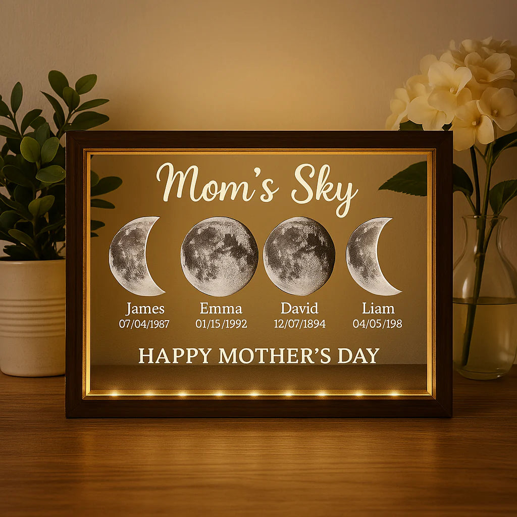 Personalized LED Moon Phase Frame – “Mom, You Are My Universe”