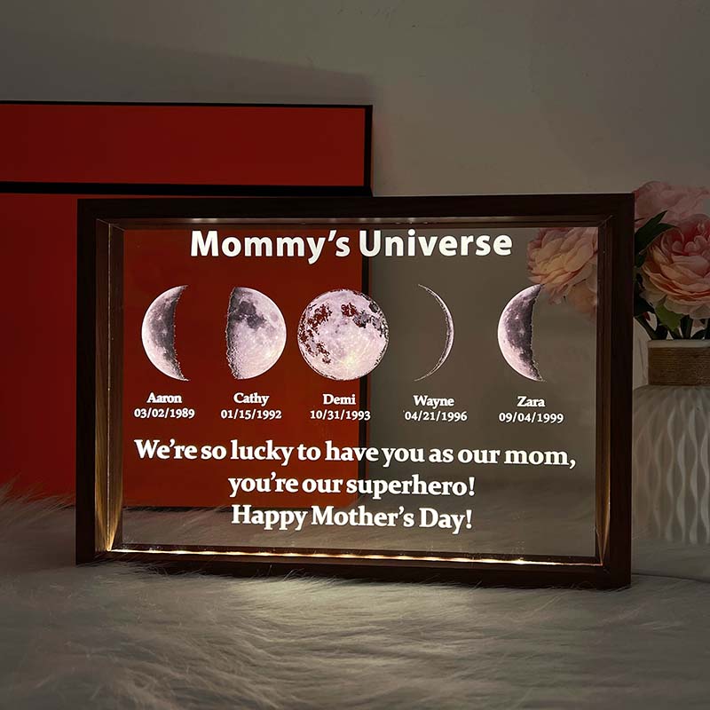 Led Light Frame With Real Moon Phase- Mom's universe