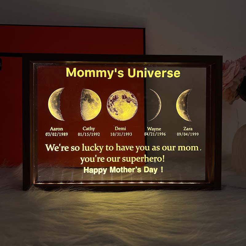 Led Light Frame With Real Moon Phase- Mom's universe