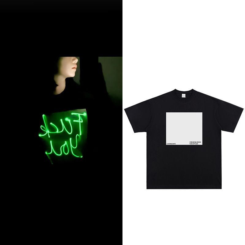 Luminous Box Graphic Tee – Night Glow Aesthetic for Trendsetters