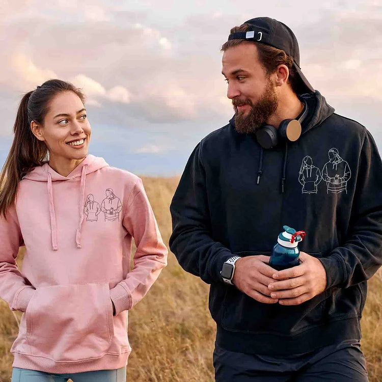 Couples Custom Photo Outline Embroidered Sweatshirt